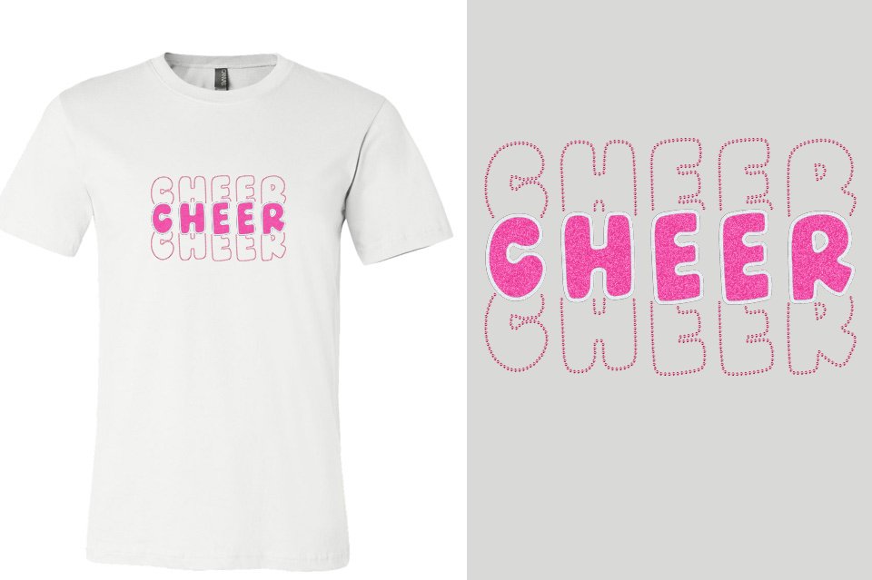 CHEER 3 lines glitter rhinestones Unisex t-shirt