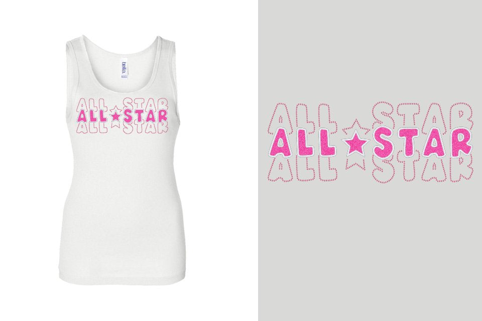 ALL STAR 3 lines glitter rhinestones Youth Tank