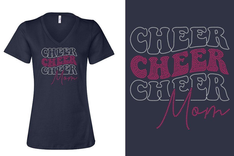Rhinestones Cheer Mom Women's Relaxed V-Neck