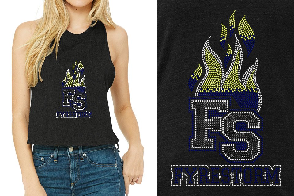 Rhinestones FYRESTORM FS full logo stones Relaxed Fit Women's Racerback Cropped Tank