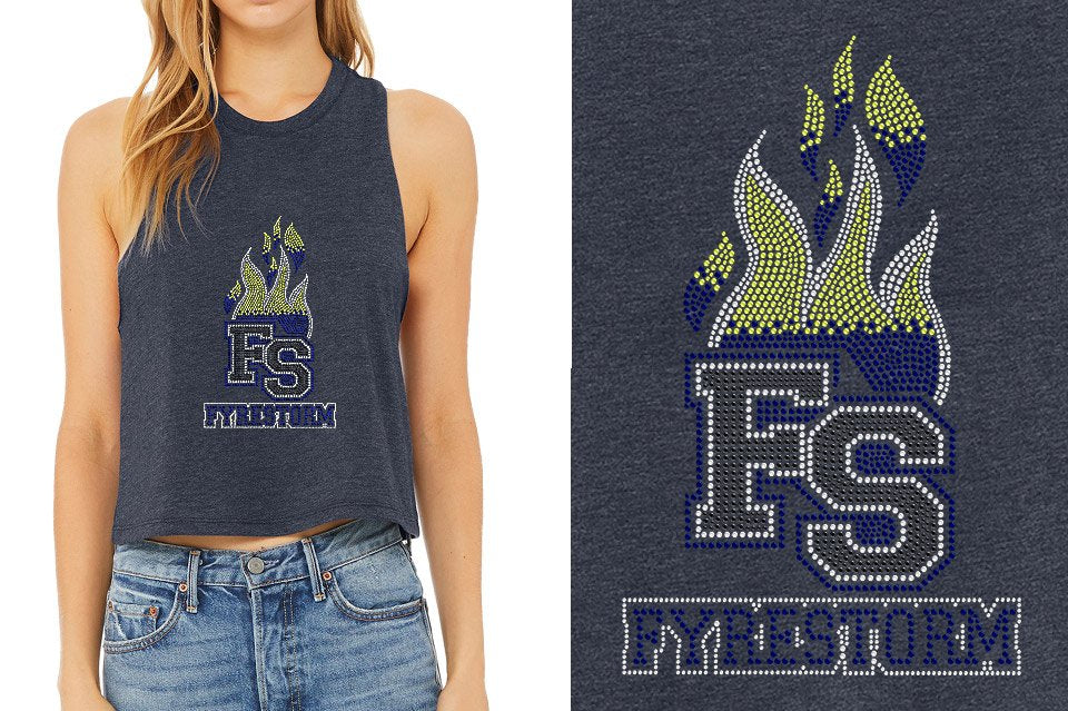 Rhinestones FYRESTORM FS full logo stones Relaxed Fit Women's Racerback Cropped Tank