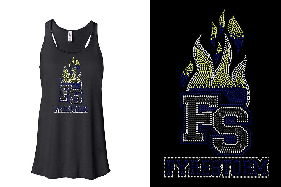 Rhinestones FYRESTORM FS full logo stones Youth Flowy Racerback Tank