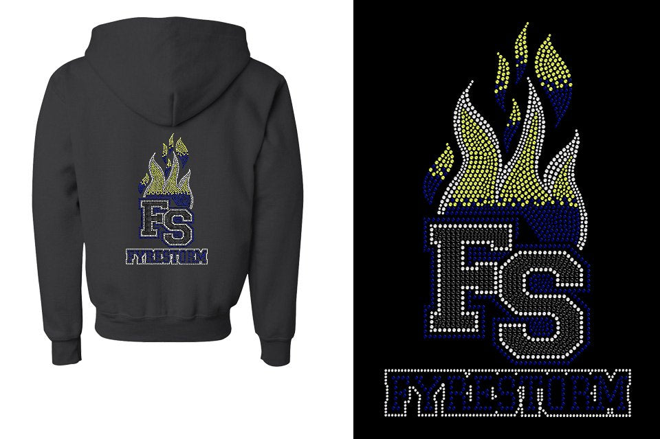 Rhinestones FYRESTORM FS full logo stones Youth Unisex Zip Hoodie