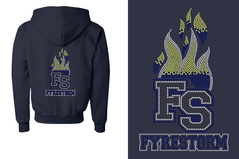 Rhinestones FYRESTORM FS full logo stones Youth Unisex Zip Hoodie