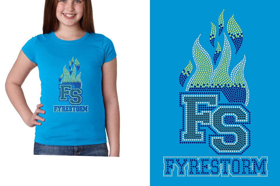 Rhinestones FYRESTORM FS full logo stones Youth Girls' Princess T-Shirt