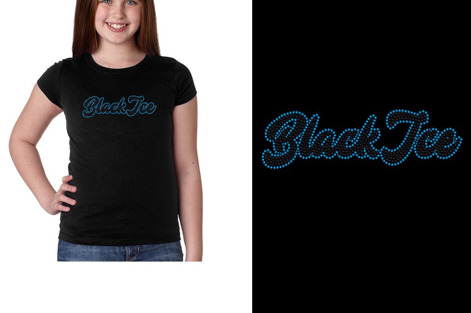Rhinestones Fyre Black Ice 2-color stones Designer Youth Girls' Princess T-Shirt
