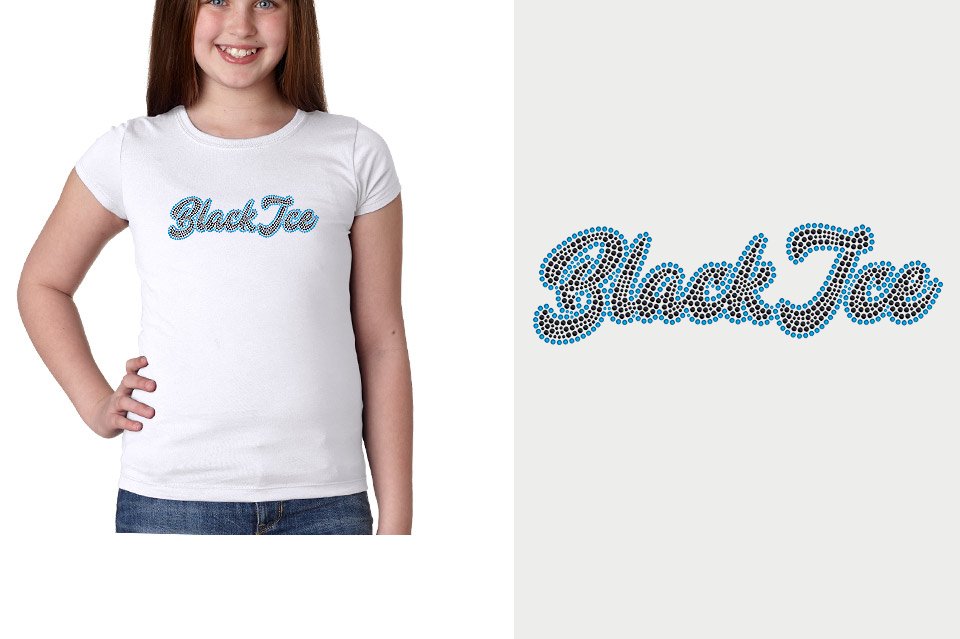 Rhinestones Fyre Black Ice 2-color stones Designer Youth Girls' Princess T-Shirt