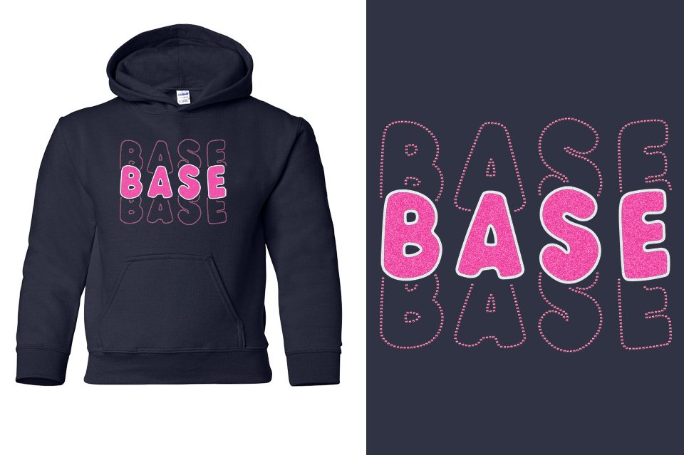 BASE 3-lines glitter rhinestones Youth Pullover Hoodie