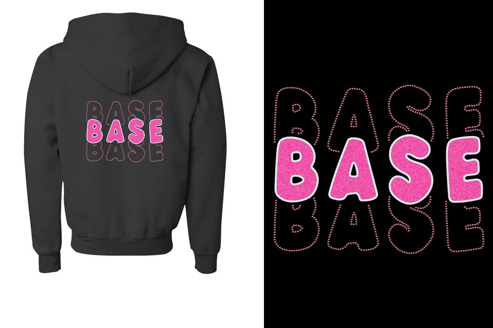 BASE 3-lines glitter rhinestones Youth Unisex Zip Hoodie