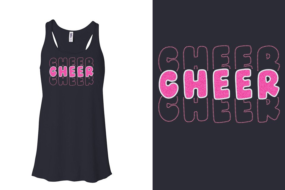 CHEER 3 lines glitter rhinestones Youth Flowy Racerback Tank