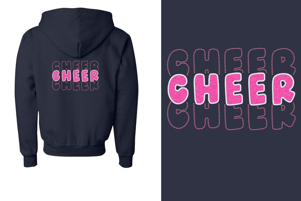CHEER 3 lines glitter rhinestones Youth Unisex Zip Hoodie