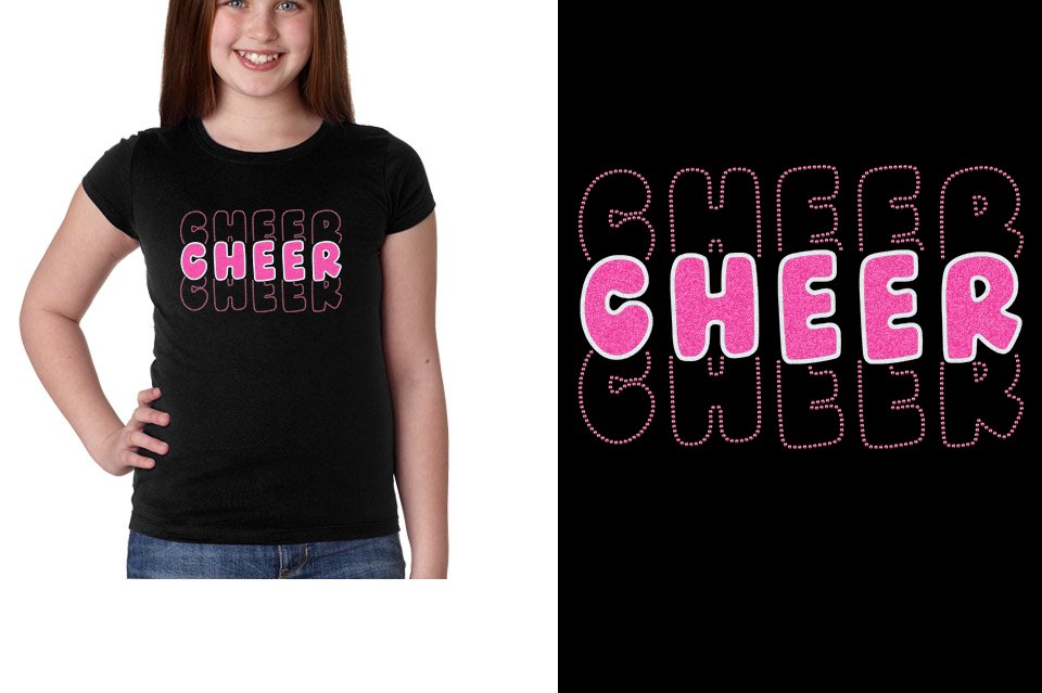 CHEER 3 lines glitter rhinestones Girls' Princess T-Shirt