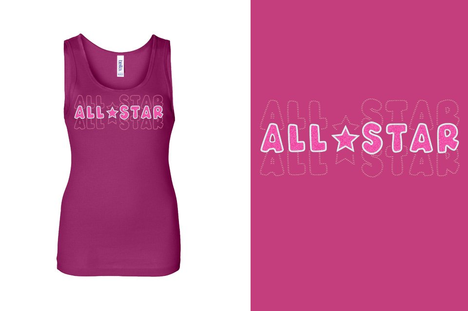 ALL STAR 3 lines glitter rhinestones Youth Tank