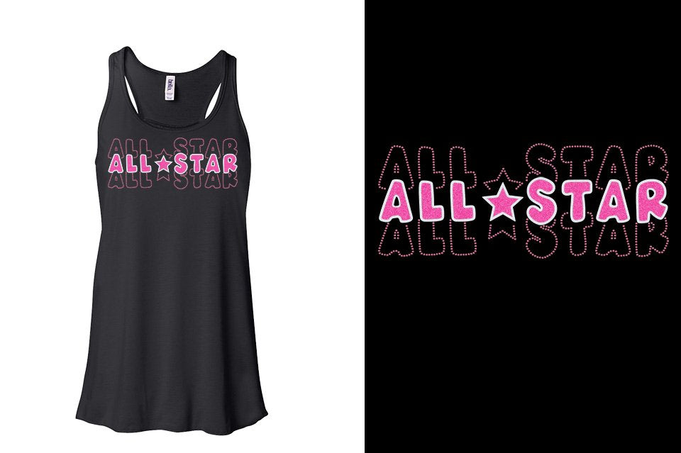 ALL STAR 3 lines glitter rhinestones Youth Flowy Racerback Tank