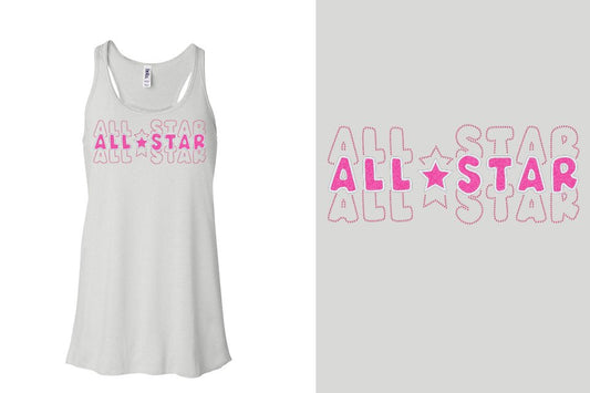 ALL STAR 3 lines glitter rhinestones Youth Flowy Racerback Tank