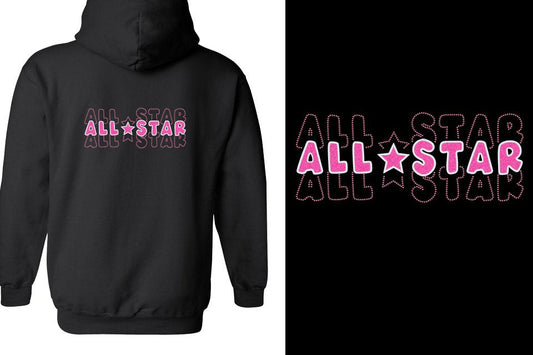ALL STAR 3 lines glitter rhinestones Youth Unisex Zip Hoodie