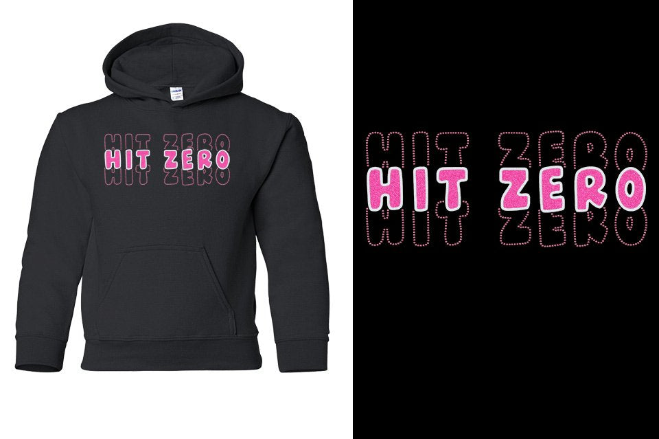 HIT ZERO 3 lines glitter rhinestones Youth Pullover Hoodie