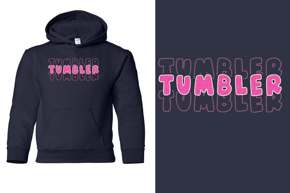 TUMBLER 3 lines glitter rhinestones Youth Pullover Hoodie